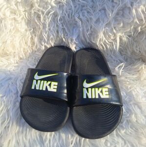 Nike Black Slides with Neon Accents💛